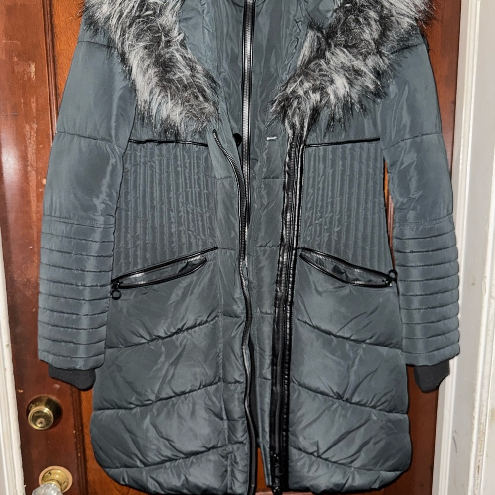Noize Charcoal Fur-Trimmed Puffer Jacket
